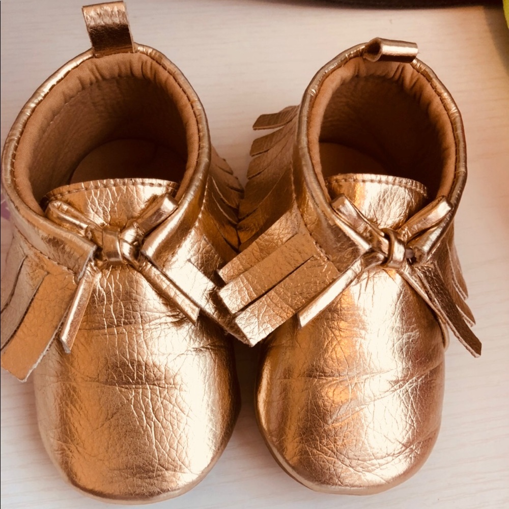 SOLD: Gold Moccassins for baby 12-18 months